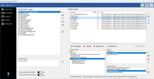 Project management UI with left navigation, file lists, cockpit panel and detail panes.