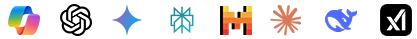 Row of eight app icons on a white background in a horizontal strip.