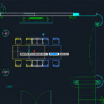 CAD floor plan of a conference area with a rectangular table and chairs around it, plus plant decor along the walls